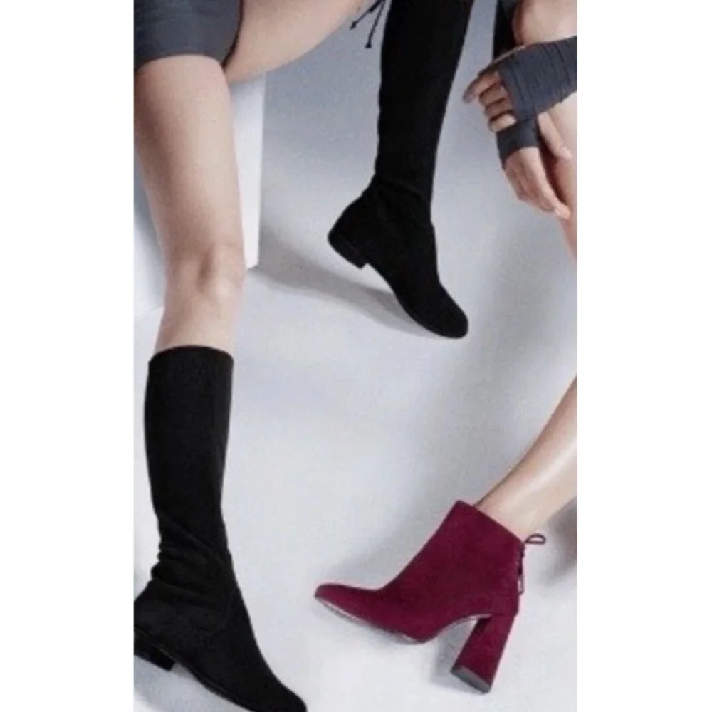 Stuart Weitzman Kneezee Boots Size 6.5 Black Stretch Suede Knee High Riding